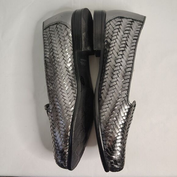 TROTTERS Leather Pewter Liz III Flats Sz 8.5 Women's Silver Woven Slip On Shoes - Picture 3 of 8